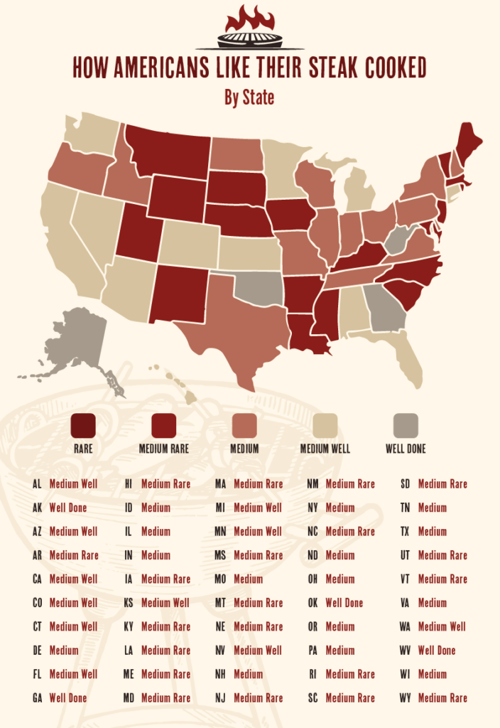 U.S. map of how Americans prefer their steak cooked